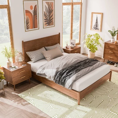 HOMES: Inside + Out 3pc Queen Neovesi Platform Bedroom Set Boho With 2 Nightstands Oak 1 HOMES: Inside + Out 3pc Queen Neovesi Platform Bedroom Set Boho With 2 Nightstands Oak