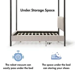 HOMES: Inside + Out Queen Barrette Canopy Platform Bed With Corduroy Upholstered Bed Light Brown -Inside out home GUEST 05ee3ab7 41b7 456e 8dc1 982513e4309b