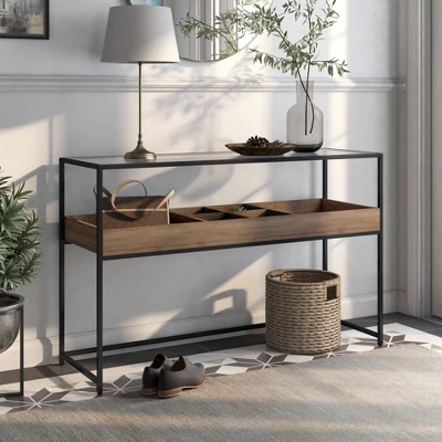 Reattie Glass Top Entryway Table Brown/Matte Black - HOMES: Inside + Out 5 Reattie Glass Top Entryway Table Brown/Matte Black - HOMES: Inside + Out - Image 5