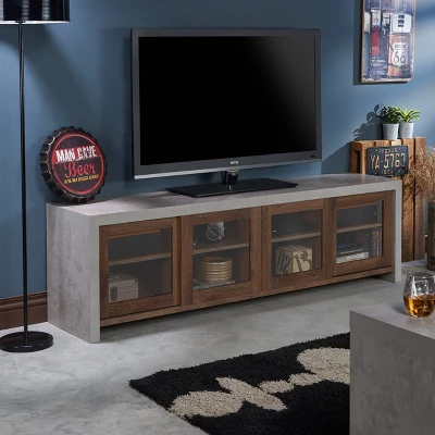 Briggin Industrial TV Stand For TVs Up To 70" Walnut/Cement - HOMES: Inside + Out 1 Briggin Industrial TV Stand For TVs Up To 70" Walnut/Cement - HOMES: Inside + Out