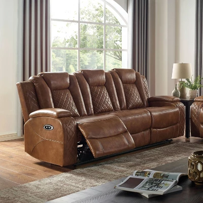 Edanola Upholstered Sofa With 2 Power Recliner And USB Plug Brown - HOMES: Inside + Out 1 Edanola Upholstered Sofa With 2 Power Recliner And USB Plug Brown - HOMES: Inside + Out