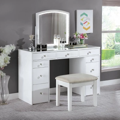 3pc Prudence Vanity Set With Stool White - HOMES: Inside + Out 1 3pc Prudence Vanity Set With Stool White - HOMES: Inside + Out