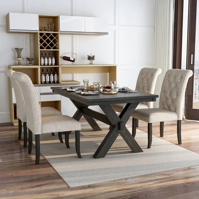 5pc Mount Rose Rustic Dining Table Set Brushed Black/Beige - HOMES: Inside + Out 1 5pc Mount Rose Rustic Dining Table Set Brushed Black/Beige - HOMES: Inside + Out