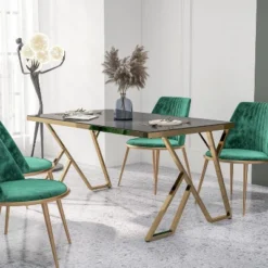 Jalama Glam Glass Top Gold Frame Dining Table - HOMES: Inside + Out