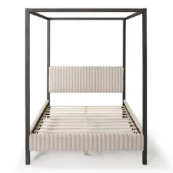 HOMES: Inside + Out Queen Barrette Canopy Platform Bed With Corduroy Upholstered Bed Light Brown -Inside out home GUEST 220f442e bf40 4a18 8b1b c1220d282fc1