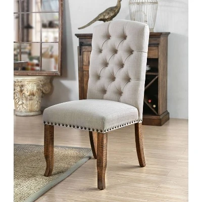 2pk Shelia Nailhead Trim Upholstered Side Chairs Rustic Pine/Ivory - HOMES: Inside + Out 1 2pk Shelia Nailhead Trim Upholstered Side Chairs Rustic Pine/Ivory - HOMES: Inside + Out