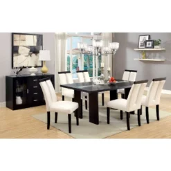 7pc Stevenson Glass Insert Open Shelf W/Led Lights Dining Table Set Black - HOMES: Inside + Out -Inside out home GUEST 2833761c 57c4 4a4b bb56 8541ca34aa5f