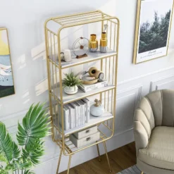 71" Jasper 5 Shelf Glam Bookcase Gold - HOMES: Inside + Out -Inside out home GUEST 2a2c6852 40b2 4ffe b60e ec536c0c6d4e