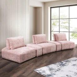 HOMES: Inside + Out 5pc Povoa 159" Modular Curved Sectional Sofa Modern Chenille With Extendable Backrest Pink