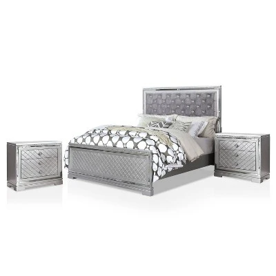 3pc Tenaya Bed With 2 Nightstands Set Silver/Gray - HOMES: Inside + Out 17 3pc Tenaya Bed With 2 Nightstands Set Silver/Gray - HOMES: Inside + Out - Image 17