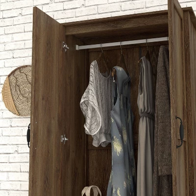 Nurembo 1 Drawer Wardrobe Closet Distressed Walnut - HOMES: Inside + Out 5 Nurembo 1 Drawer Wardrobe Closet Distressed Walnut - HOMES: Inside + Out - Image 5