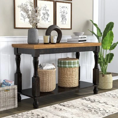 Philoree Wooden Traditional Sofa Table Antique Black And Oak - HOMES: Inside + Out 1 Philoree Wooden Traditional Sofa Table Antique Black And Oak - HOMES: Inside + Out