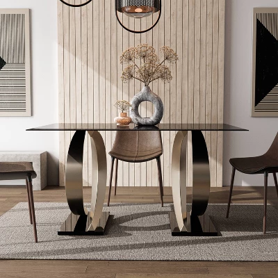 58" Gleneagles Modern Rectangle Glass Top Dining Table Gray/Champagne/Black - HOMES: Inside + Out 2 58" Gleneagles Modern Rectangle Glass Top Dining Table Gray/Champagne/Black - HOMES: Inside + Out - Image 2