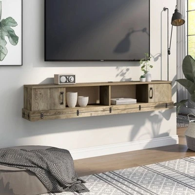 Bajwal Rustic 2 Door Floating TV Stand For TVs Up To 70" Weathered Oak - HOMES: Inside + Out 2 Bajwal Rustic 2 Door Floating TV Stand For TVs Up To 70" Weathered Oak - HOMES: Inside + Out - Image 2