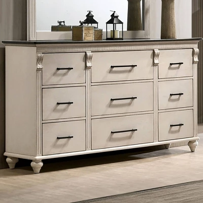 Nyes 9 Drawers Dresser Antique White/Walnut - HOMES: Inside + Out 1 Nyes 9 Drawers Dresser Antique White/Walnut - HOMES: Inside + Out