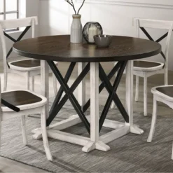 47" Piker Round Wood Dining Table Dark Walnut/Antique White - HOMES: Inside + Out