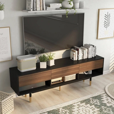 Vanore Mid-Century 3 Drawer TV Stand For TVs Up To 80" Black - HOMES: Inside + Out 3 Vanore Mid-Century 3 Drawer TV Stand For TVs Up To 80" Black - HOMES: Inside + Out - Image 3