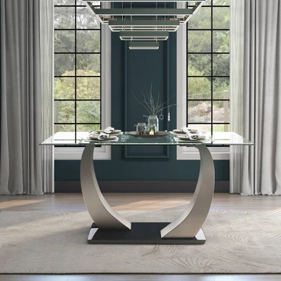 Langton Glass Top Dining Table Silver/Black - HOMES: Inside + Out 2 Langton Glass Top Dining Table Silver/Black - HOMES: Inside + Out - Image 2