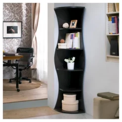 70.8" Ronni Contemporary 5 Shelf Corner Bookcase Walnut - HOMES: Inside + Out