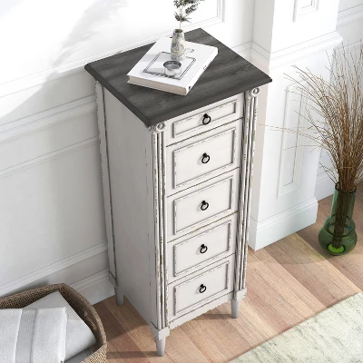 Magg 4 Drawer Jewelry Chest With Flip Up Mirror Antique White/Antique Gray Two Tone - HOMES: Inside + Out 2 Magg 4 Drawer Jewelry Chest With Flip Up Mirror Antique White/Antique Gray Two Tone - HOMES: Inside + Out - Image 2