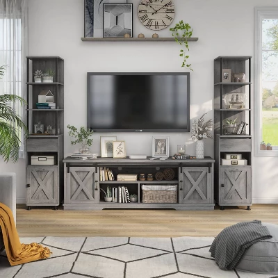 3pc Clander TV Stand And Bookcase Tower Set Vintage Gray Oak - HOMES: Inside + Out 2 3pc Clander TV Stand And Bookcase Tower Set Vintage Gray Oak - HOMES: Inside + Out - Image 2