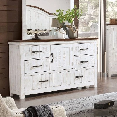 Willow Rustic 6 Drawer Dresser Distressed White/Walnut - HOMES: Inside + Out 1 Willow Rustic 6 Drawer Dresser Distressed White/Walnut - HOMES: Inside + Out