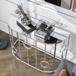 Oakmonte Mirrored Semi Circle Sofa Table Chrome - HOMES: Inside + Out 9 Oakmonte Mirrored Semi Circle Sofa Table Chrome - HOMES: Inside + Out -Inside out home GUEST 52570588 be8f 4d00 8adc ba732f929457