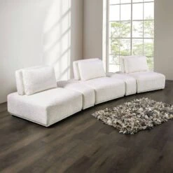 HOMES: Inside + Out 5pc Povoa 159" Modular Curved Sectional Sofa Modern Chenille With Extendable Backrest White