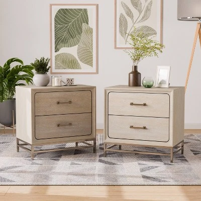 HOMES: Inside + Out Set Of 2 Neovesi Wood Nightstands Boho Oak With 2 Drawers Walnut 1 HOMES: Inside + Out Set Of 2 Neovesi Wood Nightstands Boho Oak With 2 Drawers Walnut