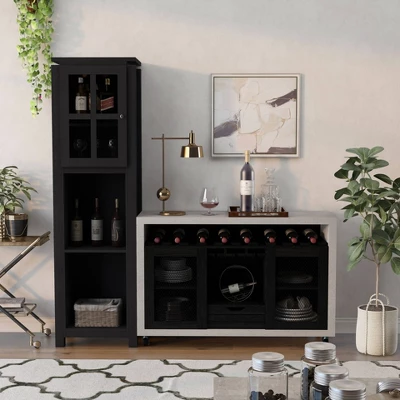 2pc Torrey Multi Storage Buffet And Bar Tower Set Black/Cement - HOMES: Inside + Out 1 2pc Torrey Multi Storage Buffet And Bar Tower Set Black/Cement - HOMES: Inside + Out