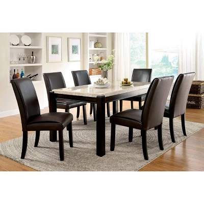 7pc Lanbert Marble Table Top Dining Table Set Dark Walnut - HOMES: Inside + Out 1 7pc Lanbert Marble Table Top Dining Table Set Dark Walnut - HOMES: Inside + Out