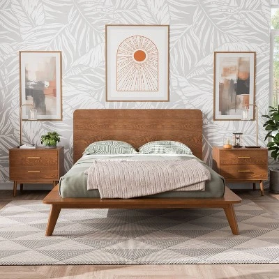 HOMES: Inside + Out 3pc Full Riverstone Mid-Century Wood Platform Bedroom Set With 2 Nightstands Walnut 1 HOMES: Inside + Out 3pc Full Riverstone Mid-Century Wood Platform Bedroom Set With 2 Nightstands Walnut