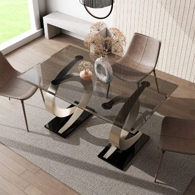 58" Gleneagles Modern Rectangle Glass Top Dining Table Gray/Champagne/Black - HOMES: Inside + Out 3 58" Gleneagles Modern Rectangle Glass Top Dining Table Gray/Champagne/Black - HOMES: Inside + Out - Image 3