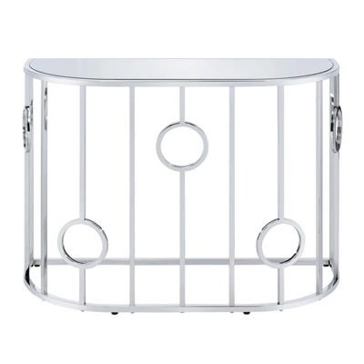 Oakmonte Mirrored Semi Circle Sofa Table Chrome - HOMES: Inside + Out 4 Oakmonte Mirrored Semi Circle Sofa Table Chrome - HOMES: Inside + Out - Image 4