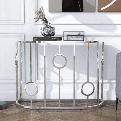 Oakmonte Mirrored Semi Circle Sofa Table Chrome - HOMES: Inside + Out 2 Oakmonte Mirrored Semi Circle Sofa Table Chrome - HOMES: Inside + Out - Image 2