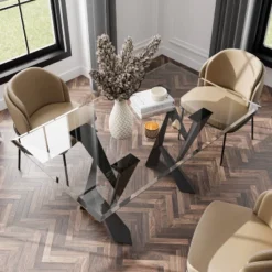 58" Darrah Modern Rectangle Glass Top Dining Table Black/Clear - HOMES: Inside + Out 10 58" Darrah Modern Rectangle Glass Top Dining Table Black/Clear - HOMES: Inside + Out -Inside out home GUEST 67033ac7 04be 48a3 adc0 1d9df1b1b2cb