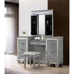 2pc Mallery Vanity Set With Stool Silver - HOMES: Inside + Out -Inside out home GUEST 69d228ee f11a 4910 b1ae 020b1005486c