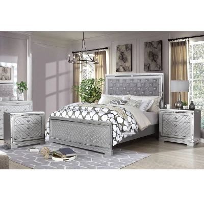 3pc Queen Tenaya Bed With 2 Nightstands Set Silver/Gray - HOMES: Inside + Out 1 3pc Queen Tenaya Bed With 2 Nightstands Set Silver/Gray - HOMES: Inside + Out