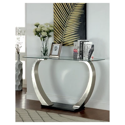Sylvie Modern Curved Glass Top Sofa Table Silver/Black - HOMES: Inside + Out 1 Sylvie Modern Curved Glass Top Sofa Table Silver/Black - HOMES: Inside + Out