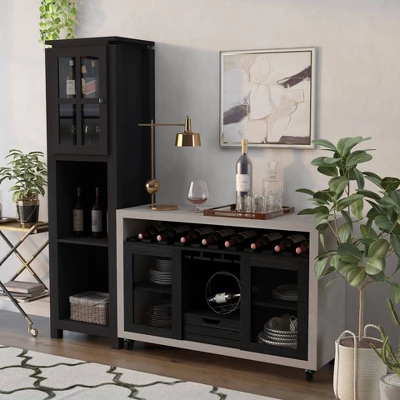 2pc Torrey Multi Storage Buffet And Bar Tower Set Black/Cement - HOMES: Inside + Out 3 2pc Torrey Multi Storage Buffet And Bar Tower Set Black/Cement - HOMES: Inside + Out - Image 3