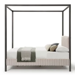 HOMES: Inside + Out Queen Barrette Canopy Platform Bed With Corduroy Upholstered Bed Light Brown -Inside out home GUEST 73787515 64fb 47e4 9b54 f79d98a6b86b