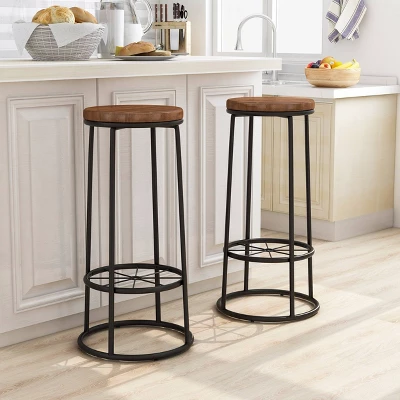 Set Of 2 33" Pilat Barstools With Wood Seat Light Gray - HOMES: Inside + Out 1 Set Of 2 33" Pilat Barstools With Wood Seat Light Gray - HOMES: Inside + Out
