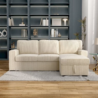 HOMES: Inside + Out Paeke Sleeper Sectional Sofa Corduroy With Storage Chaise And Reversible 3 HOMES: Inside + Out Paeke Sleeper Sectional Sofa Corduroy With Storage Chaise And Reversible - Image 3