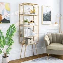 71" Jasper 5 Shelf Glam Bookcase Gold - HOMES: Inside + Out -Inside out home GUEST 7d827f8e 941d 46a2 b5dd b85f7e1566da