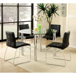 5pc Aneston Glass Top Chrome Leg Round Dining Table Set Chrome/Black - HOMES: Inside + Out