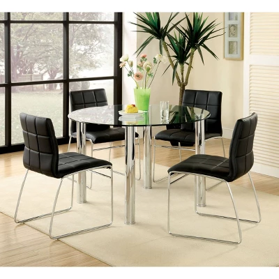 5pc Aneston Glass Top Chrome Leg Round Dining Table Set Chrome/Black - HOMES: Inside + Out 1 5pc Aneston Glass Top Chrome Leg Round Dining Table Set Chrome/Black - HOMES: Inside + Out