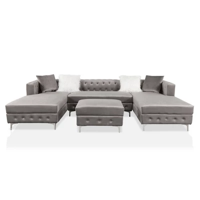 HOMES: Inside + Out Elmhurst U Shaped Deep Button Tufted Sectional With Ottoman Gray : Modular, Transitional Style Sofa 5 HOMES: Inside + Out Elmhurst U Shaped Deep Button Tufted Sectional With Ottoman Gray : Modular, Transitional Style Sofa - Image 5