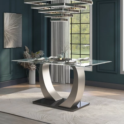 Langton Glass Top Dining Table Silver/Black - HOMES: Inside + Out 1 Langton Glass Top Dining Table Silver/Black - HOMES: Inside + Out