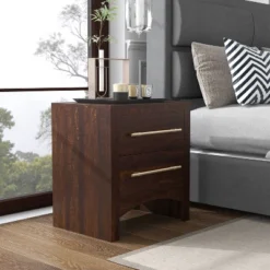 Melonnes Transitional 2 Drawer Nightstand Walnut - HOMES: Inside + Out