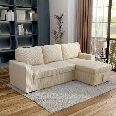 HOMES: Inside + Out Paeke Sleeper Sectional Sofa Corduroy With Storage Chaise And Reversible 1 HOMES: Inside + Out Paeke Sleeper Sectional Sofa Corduroy With Storage Chaise And Reversible
